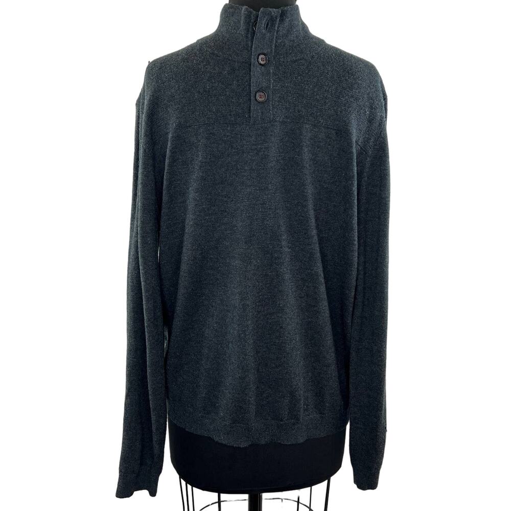 Ted Baker Gray Long Sleeve Wool Blend Mock Neck Button Sweater Size 6 FLAWED